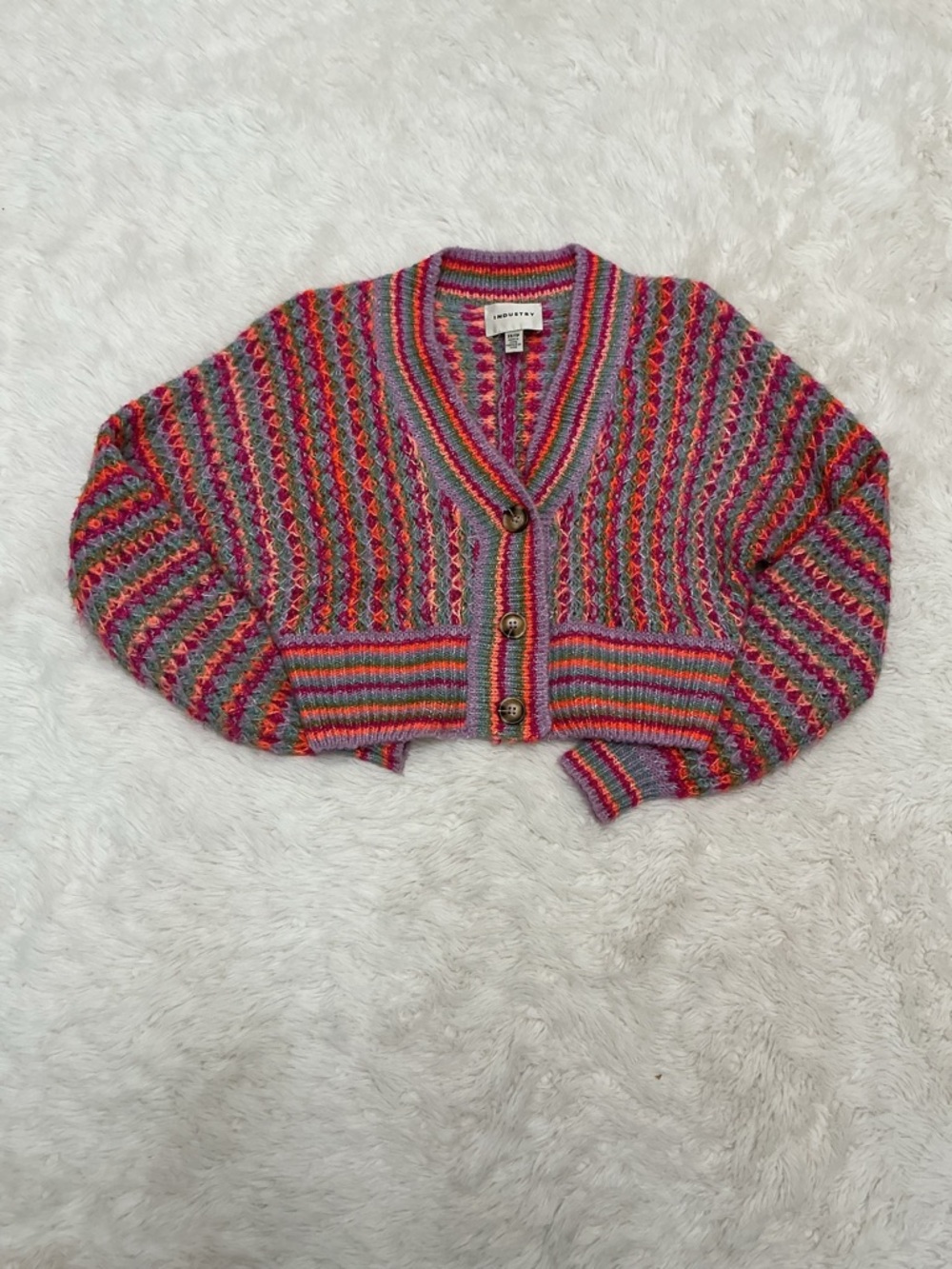 💜 Striped Multicolor Cropped Knit Cardigan